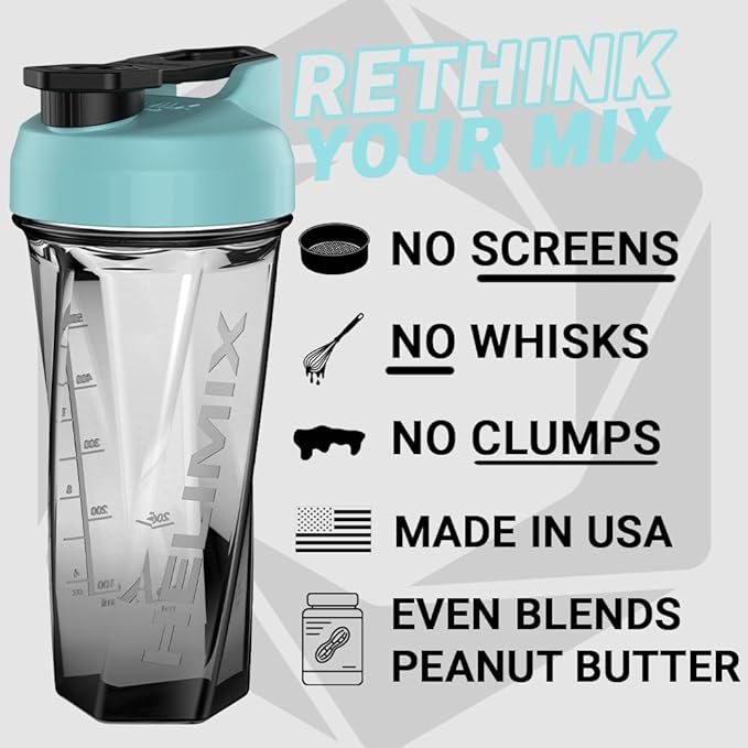 HELIMIX 2.0 Vortex Blender Shaker Bottle Holds upto 28oz | No Blending Ball or Whisk | USA Made | Portable Pre Workout Whey Protein Drink Shaker Cup | Mixes Cocktails Smoothies Shakes | Top Rack Safe