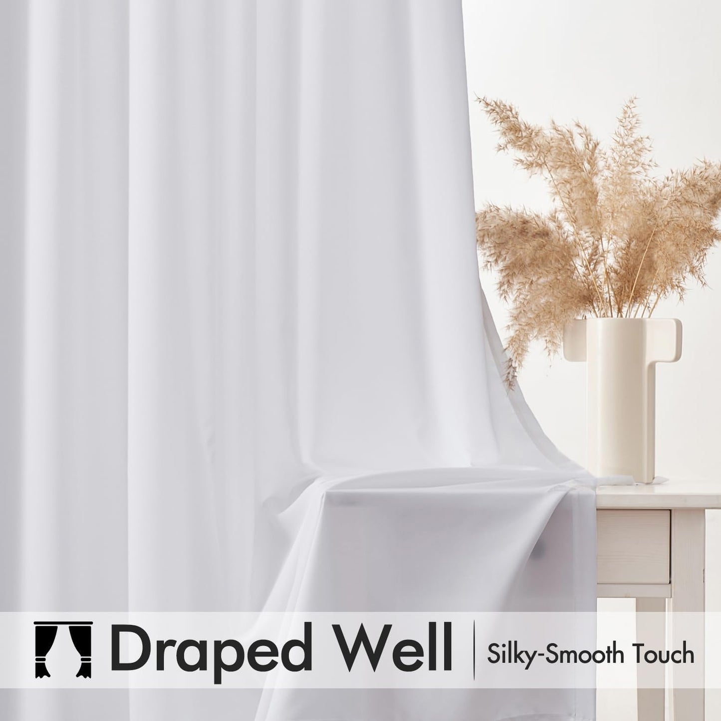 MIULEE White Privacy Sheer Curtains That Let Light in 63 Inches Long Non-See-Through Semi Sheer Curtain Light Filtering Window Curtains Drapes for Living Room Bedroom 2 Panels Set 42 X 63