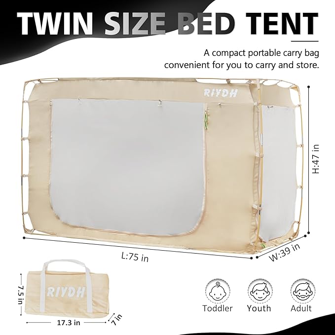 Bed Tent Bed Canopy Twin Size Tents for Adult and Kids- Portable Dream Tent Indoor Sleeping Tents 70% Blackout with 3 Doors Breathable Big Space Tents
