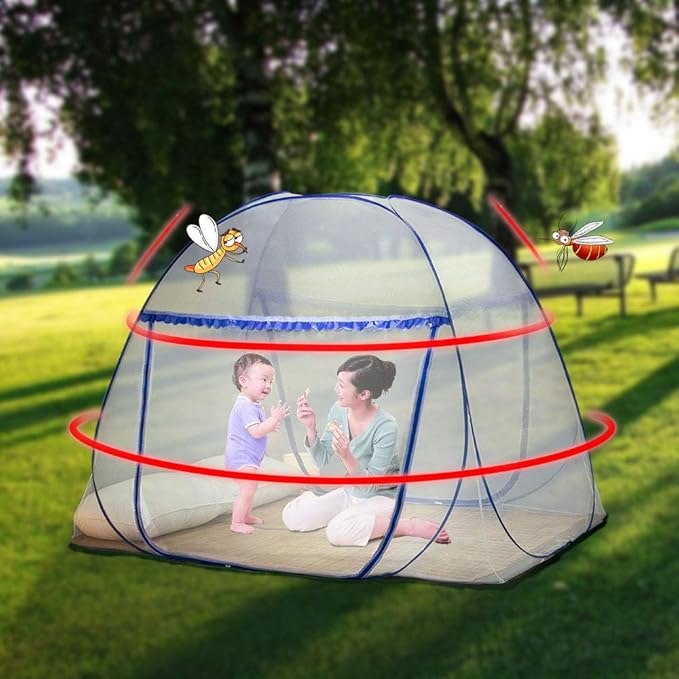 Pop-up Mosquito net Double Bed,L75x W47 x H55 in Double Door Zip Portable Tent Travel Mosquito net Free-Standing use one Compartment to Install Suitable for Bedroom no Hooks no Chemicals.