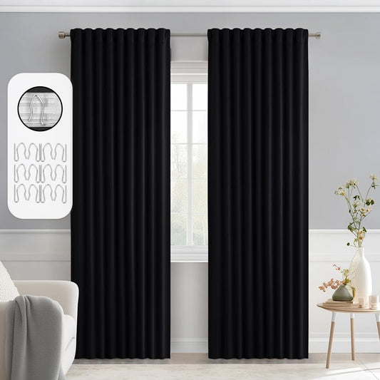 MIULEE Back Tab Blackout Curtains 84 Inch Length 2 Panels Set for Living Room Bedroom, Halloween Black Rod Pocket/Pinch Pleated Thermal Insulated Room Darkening Light Blocking Curtains 84 Inches Long