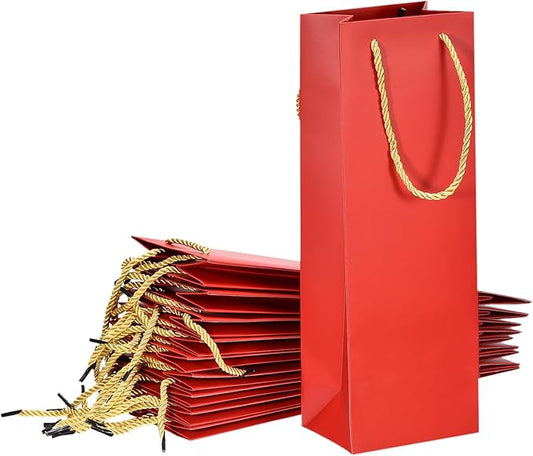 uxcell Wine Bags, 12pcs Red 5 x 4 x 14 In Wine Gift Bags with Rope Handles Paper Wine Tote Bag for Wedding Birthday Christmas Party Supplies