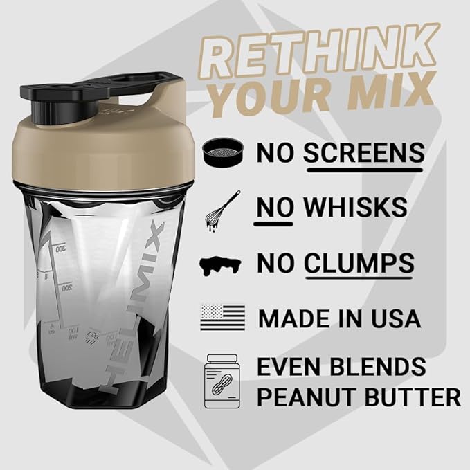 HELIMIX 1.5 Vortex Blender Shaker Bottle Holds Upto 20oz | No Blending Ball or Whisk | USA Made | Portable Pre Workout Whey Protein Drink Shaker Cup | Mixes Cocktails Smoothies Shakes | Top Rack Safe