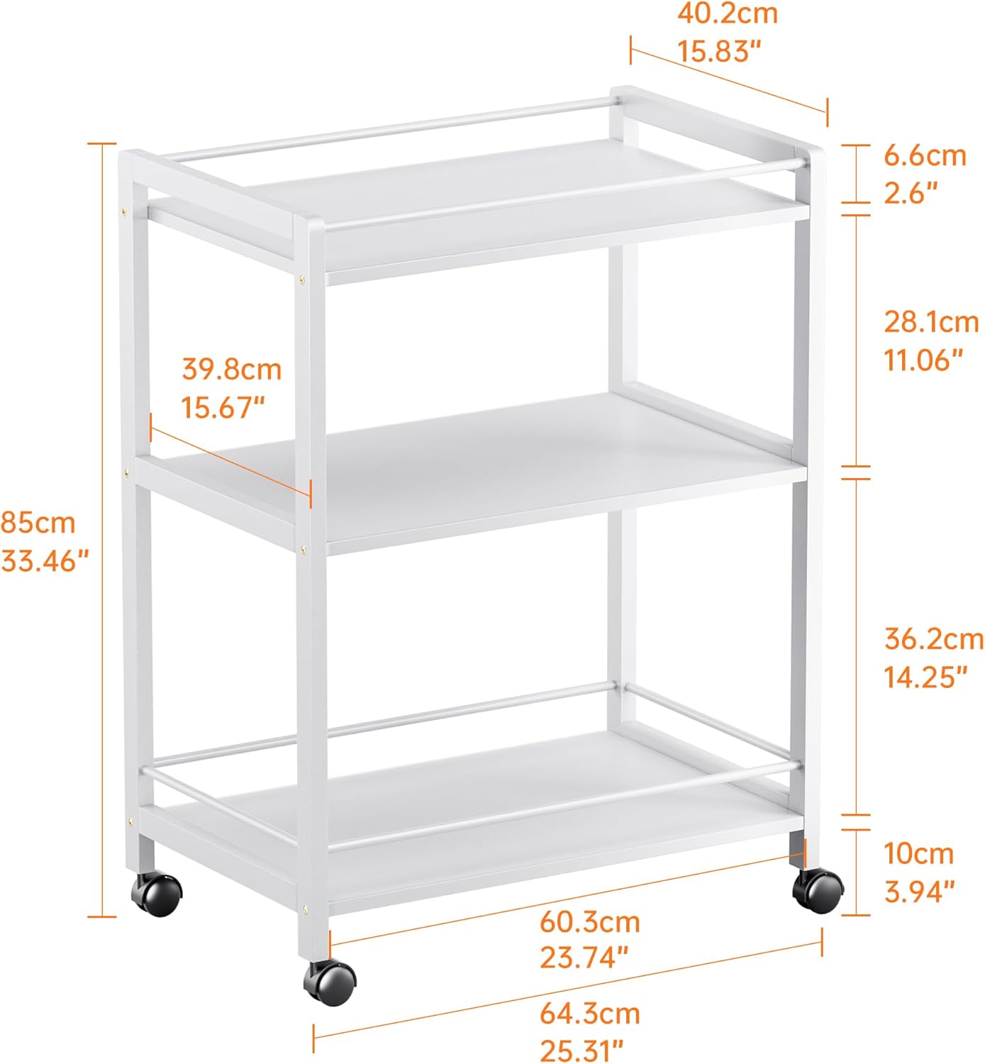 HITNET White Bar Cart, Home Bar Serving Cart, Kitchen Trolley on Wheels with Storage, 3 Tier Rolling Beverage Cart for Living Room Kitchen Home Office