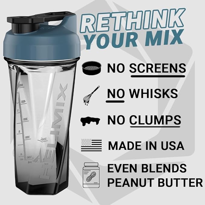 HELIMIX 2.0 Vortex Blender Shaker Bottle Holds upto 28oz | No Blending Ball or Whisk | USA Made | Portable Pre Workout Whey Protein Drink Shaker Cup | Mixes Cocktails Smoothies Shakes | Top Rack Safe