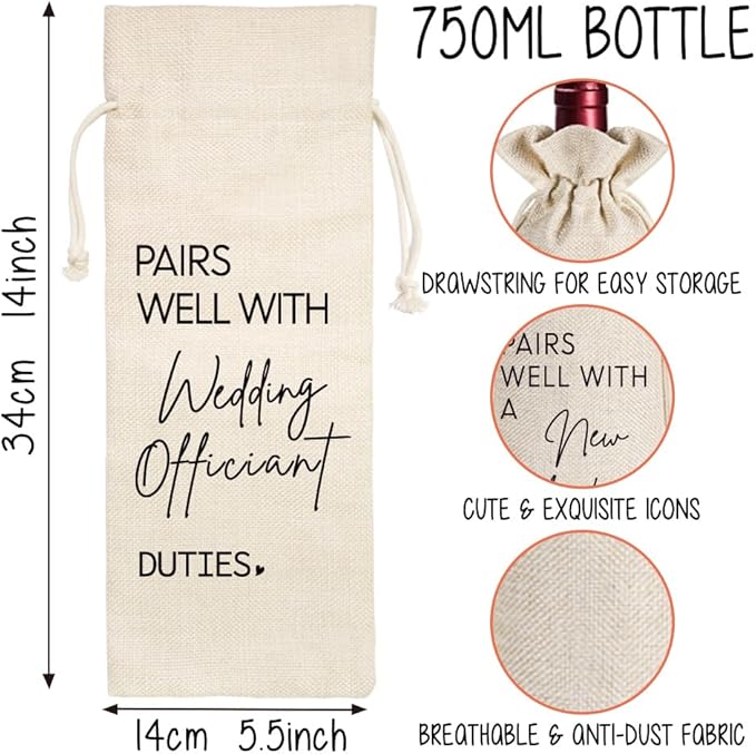 Wedding Officiant Gifts, Officiant Gift, Funny Wedding Registry Wine Bag, Best Officiant Ever Gifts from Couple, Bride Groom Thank You Wine Bag, Officiant Gifts for Wedding Day, Wedding Wine Bag-27