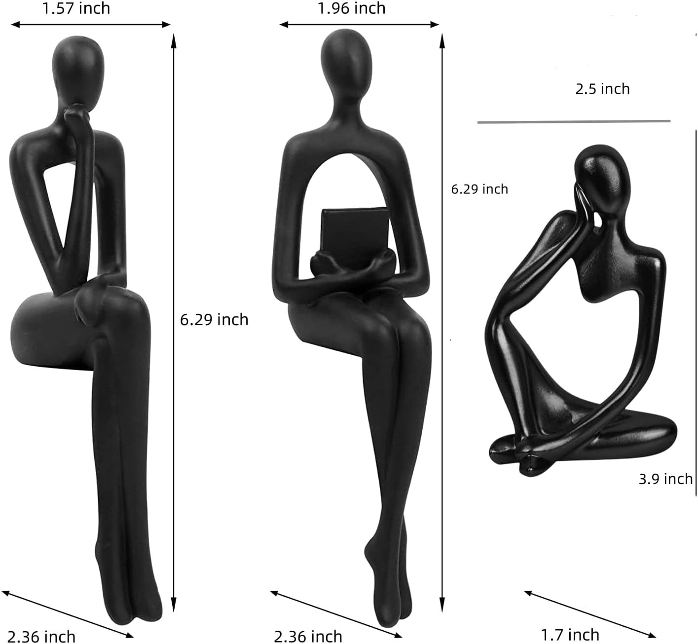 Home Decor Thinker Statue Accents, Set of 3 Thinker Sculptures Office Decor Modern Abstract Resin Decoration on Shelf Table Desk for Living Room Office Bedroom (Small Black)