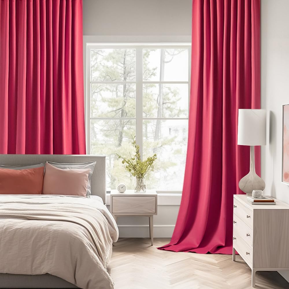 MIULEE Hot Pink Back Tab Blackout Curtains 84 Inch Length 2 Panels Set for Living Room Bedroom Privacy, Rod Pocket/Pinch Pleat Thermal Insulated Room Darkening Pleated Light Blocking Drapes