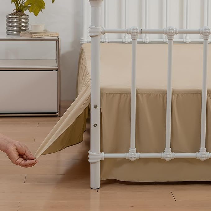 Bed Skirt King Size Ruffled Bed Skirt with Split Corners,12 Inch Drop Dust Ruffle Bed Skirt with Platform, King,12 Inch, Light Camel