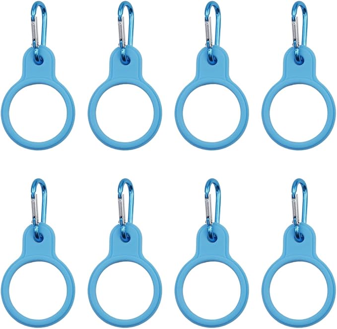 HEVSTIL 8Pcs Water Bottle Clip, Silicone Water Bottle Carrier Water Bottler Holder with Keychain Clip Ring for Outdoor Activities or Daily Use,Blue
