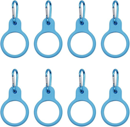 HEVSTIL 8Pcs Water Bottle Clip, Silicone Water Bottle Carrier Water Bottler Holder with Keychain Clip Ring for Outdoor Activities or Daily Use,Blue