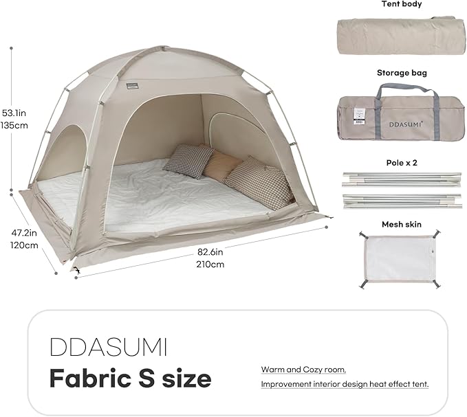 Fabric Indoor Bed Tent, Privacy Play Tent on Bed for Warm and Cozy Dream Sleep Tent, Floorless Type Tent.Cotton Feeling Tent,S-PE Pole, Washable Tents (Grey, Twin)