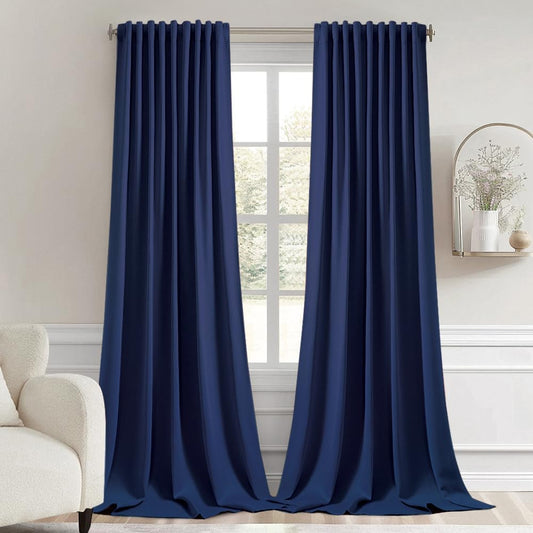 MIULEE Navy Blue Back Tab Blackout Curtains 102 Inch Long 2 Panels Set for Bedroom, Rod Pocket/Pinch Pleated Thermal Insulated Living Room Darkening Light Blocking Floor to Ceiling Drapes