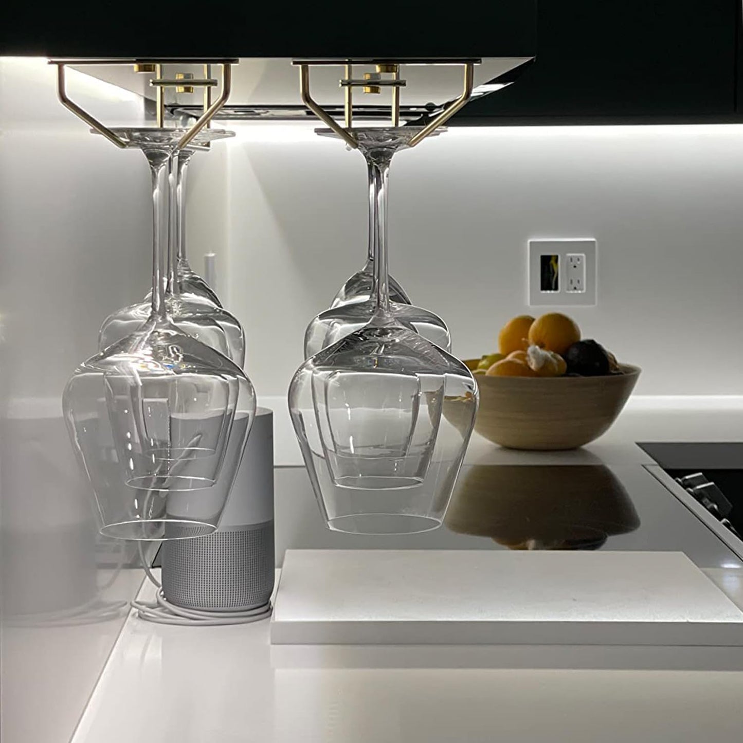 10.8 Inch Gold Wine Glass Rack, Under Cabinet Wine Glass Holder, Wine Glass Hangers Under Shelf, Stemware Rack, Hanging Stemware Holder for Cabinet Kitchen Bar, Set of 4