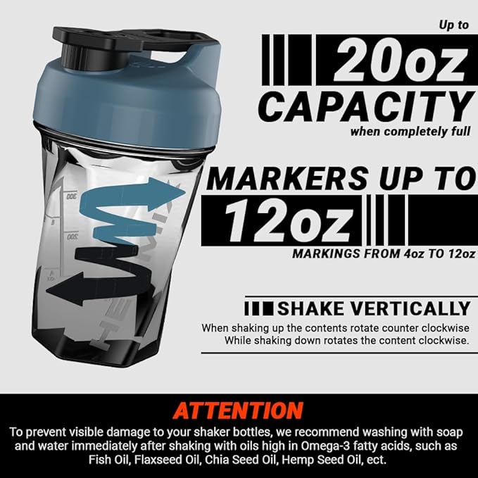 HELIMIX 1.5 Vortex Blender Shaker Bottle Holds Upto 20oz | No Blending Ball or Whisk | USA Made | Portable Pre Workout Whey Protein Drink Shaker Cup | Mixes Cocktails Smoothies Shakes | Top Rack Safe