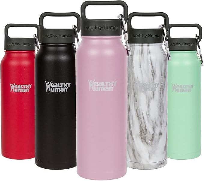 Healthy Human Stainless Steel Water Bottle | Double Walled Vacuum Insulated Water Thermos for Adults | Eco-Friendly Travel Bottles with Leak Proof Lid (Petal Pink, 21 oz/ 621 ML)