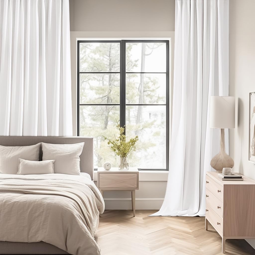 MIULEE Pure White Back Tab Blackout Curtain 96 Inch Long 2 Panels Set for Bedroom, Rod Pocket/Pinch Pleat Thermal Insulated Living Room Darkening Pleated Light Blocking Floor to Ceiling Drape