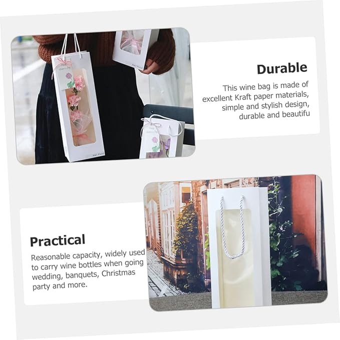 4pcs Window Wine Bag Flower Kraft Bags Wine Bags Bulk Wine Bags for Wine Bottles Brown Paper Bags Red Wine Bag Kraft Paper Open The Window White Decanter