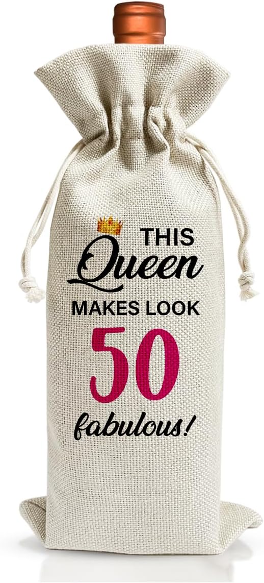 50th Birthday Wine Gift Bag For Best Friend Mom Women Her, 1974 Birthday Gift, 50th Anniversary Wine Bag For Lady, 50th Birthday Party Decoration, This Queen Makes Look 50
