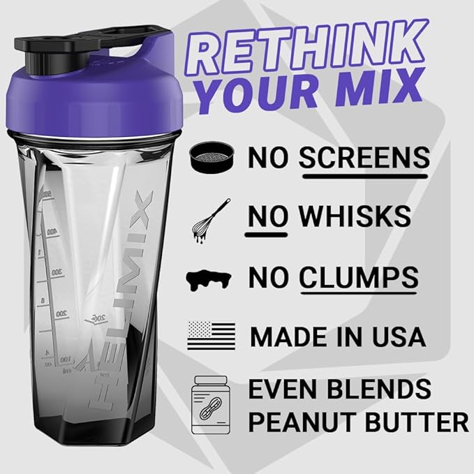 HELIMIX 2.0 Vortex Blender Shaker Bottle Holds upto 28oz | No Blending Ball or Whisk | USA Made | Portable Pre Workout Whey Protein Drink Shaker Cup | Mixes Cocktails Smoothies Shakes | Top Rack Safe