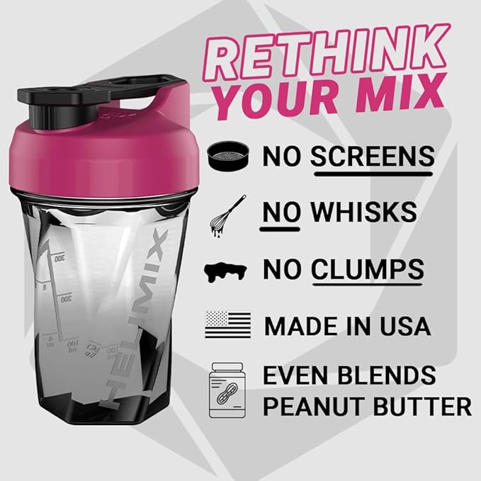 HELIMIX 1.5 Vortex Blender Shaker Bottle Holds Upto 20oz | No Blending Ball or Whisk | USA Made | Portable Pre Workout Whey Protein Drink Shaker Cup | Mixes Cocktails Smoothies Shakes | Top Rack Safe