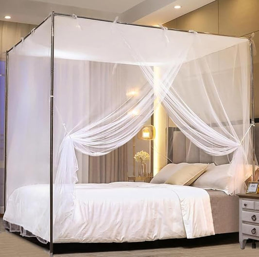 White Mosquito Net Tent for Bed or Plant，Protecting Plant,One Side Opening Canopy Netting Curtain Net for Bedroom Decoration Twin Size（Without Frame）