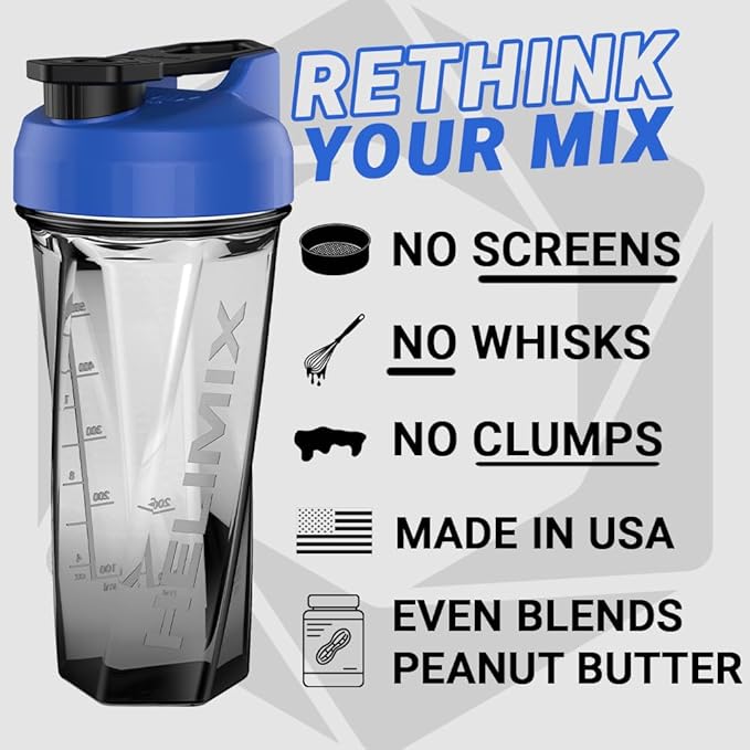 HELIMIX 2.0 Vortex Blender Shaker Bottle Holds upto 28oz | No Blending Ball or Whisk | USA Made | Portable Pre Workout Whey Protein Drink Shaker Cup | Mixes Cocktails Smoothies Shakes | Top Rack Safe