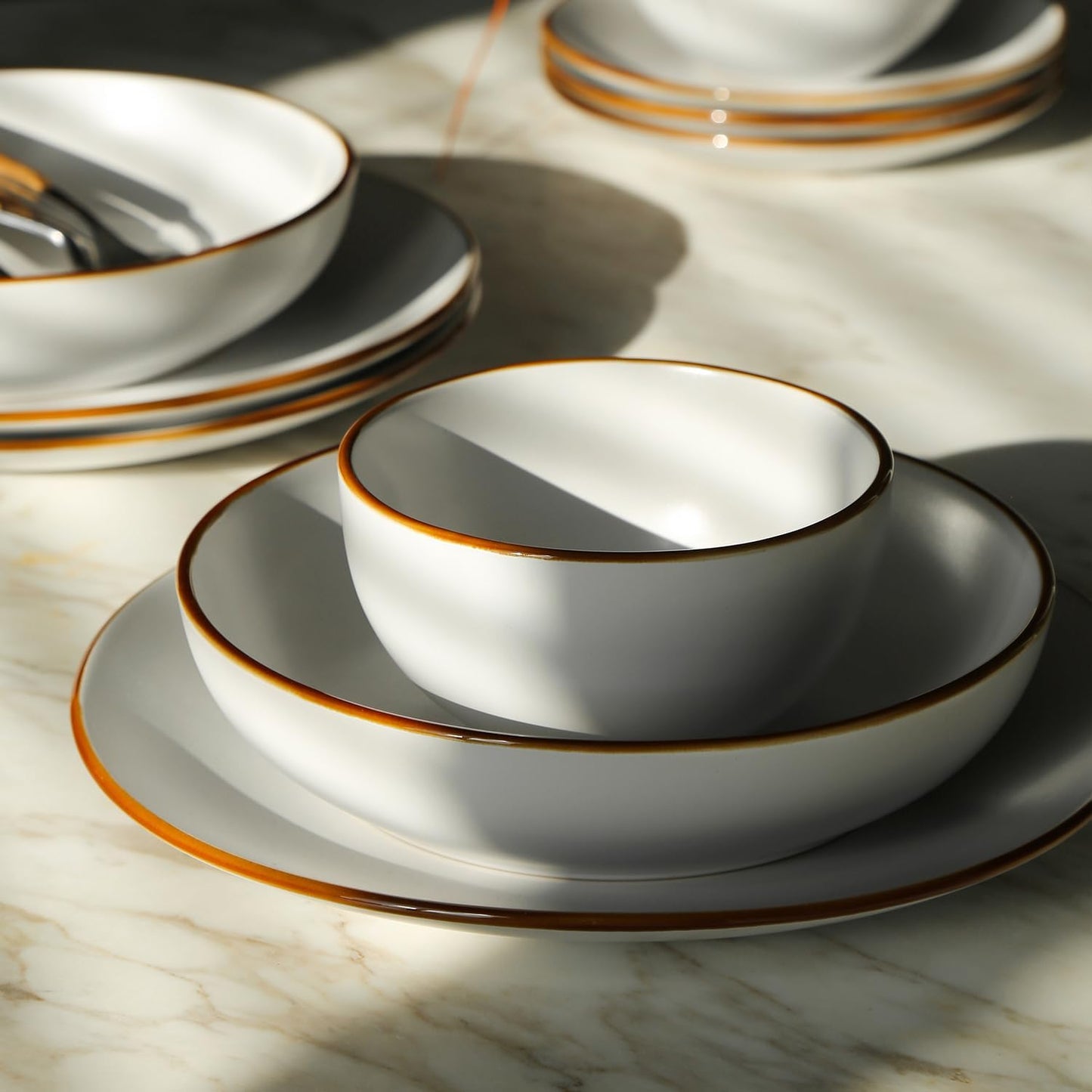 Stone Lain Brasa Modern Stoneware 16 Piece Dinnerware Sets, Plates and bowls Sets, Dish Set for 4, White