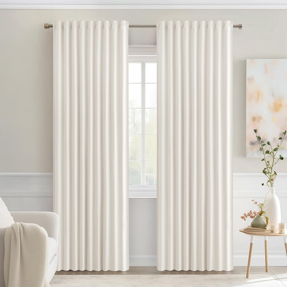 MIULEE Ivory Back Tab Blackout Curtains 84 Inch Length 2 Panels Set for Living Room Bedroom Privacy, Rod Pocket/Pinch Pleat Thermal Insulated Room Darkening Pleated Light Blocking Drapes