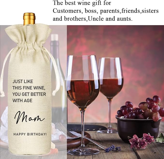 Just Like This Fine Wine Bag,Mom Birthday Wine Bag,Funny Cute Wine Bag Gift for Mom, Linen Drawstring Wine Bags(5SW119)