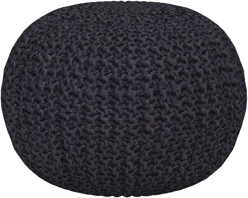 BIRDROCK HOME Round Pouf Ottoman | Cotton Braided Foot Stool with Bean Bag Filling | Boho Foot Rest for Living Room & Bedroom | Compact & Comfortable Seating, Lightweight & Soft | Charcoal