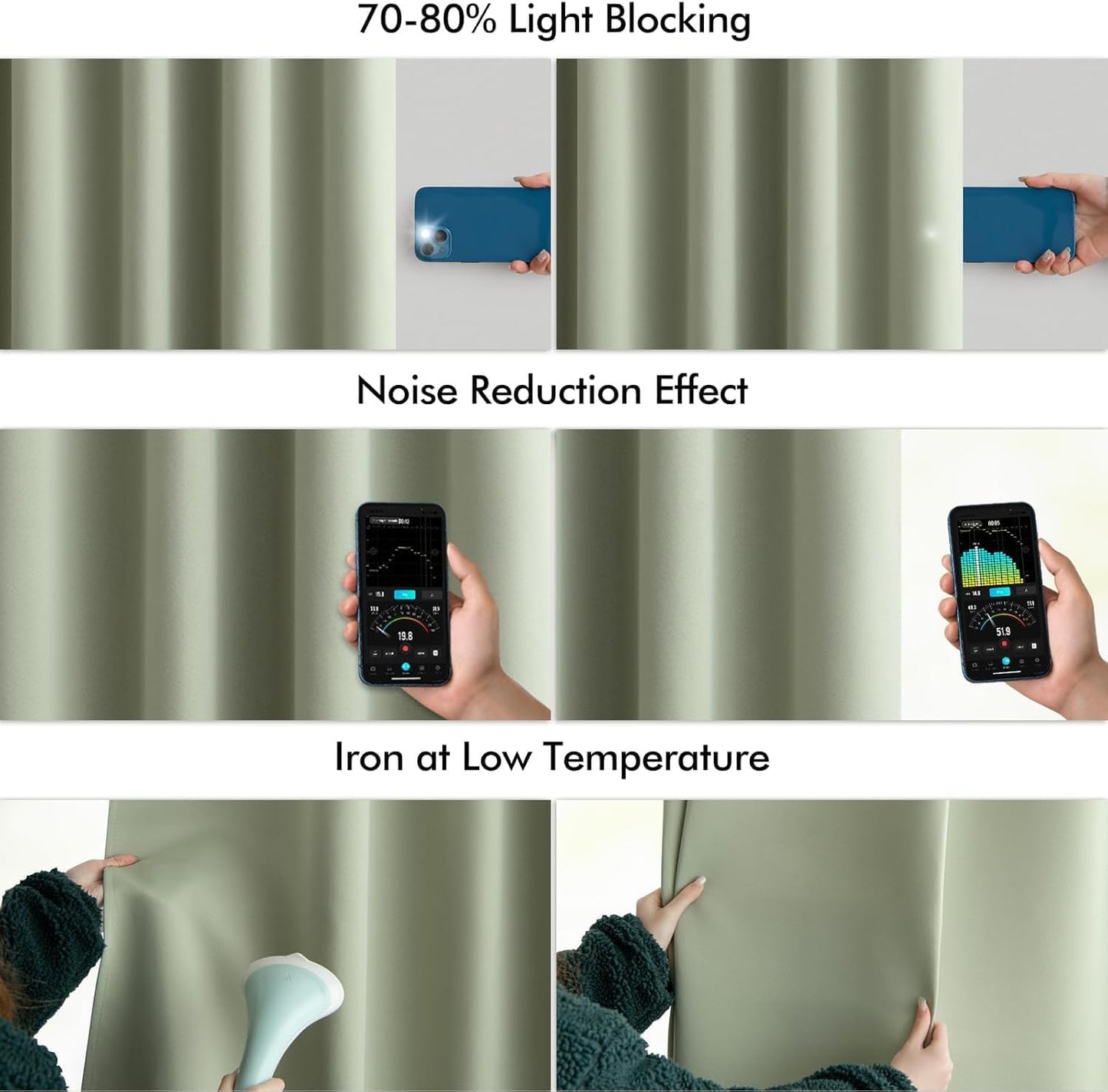 MIULEE Sage Green Back Tab Blackout Curtains 84 Inch Length 2 Panels Set for Living Room Bedroom Privacy, Rod Pocket/Pinch Pleated Thermal Insulated Room Darkening Light Blocking Drapes, W66xL84