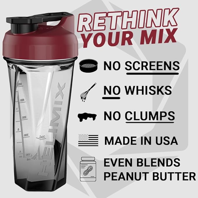 HELIMIX 2.0 Vortex Blender Shaker Bottle Holds upto 28oz | No Blending Ball or Whisk | USA Made | Portable Pre Workout Whey Protein Drink Shaker Cup | Mixes Cocktails Smoothies Shakes | Top Rack Safe