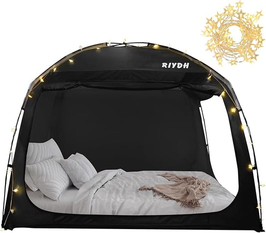 Bed Tent Bed Canopy Breathable 100% for Adult and Kids Light Reduction Sleeping Dream Tents Indoor Portable Big Space with String Light 3 Doors Twin Full Queen King Size