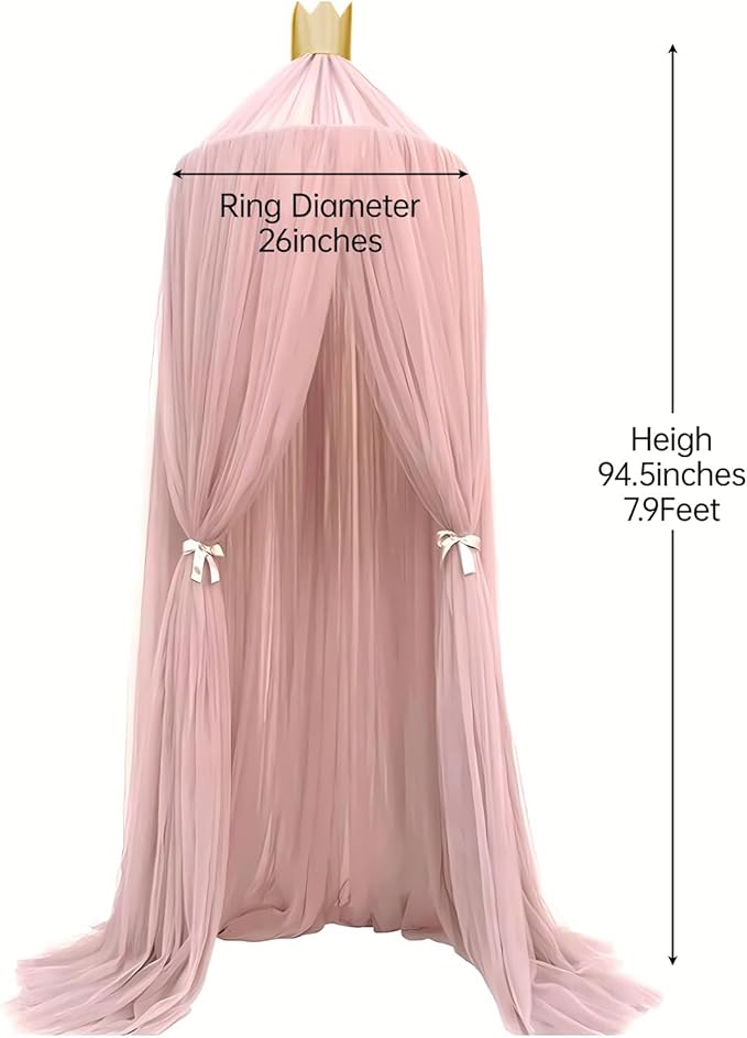 Pink Bed Canopy Canopy Net for Bed Bed Curtains from Ceiling 23.6 x 94.5 Inches Mosquito Net for Children's Bed Decoration Canopy Bed Curtains with Ribbon and Gold Decorative Paper