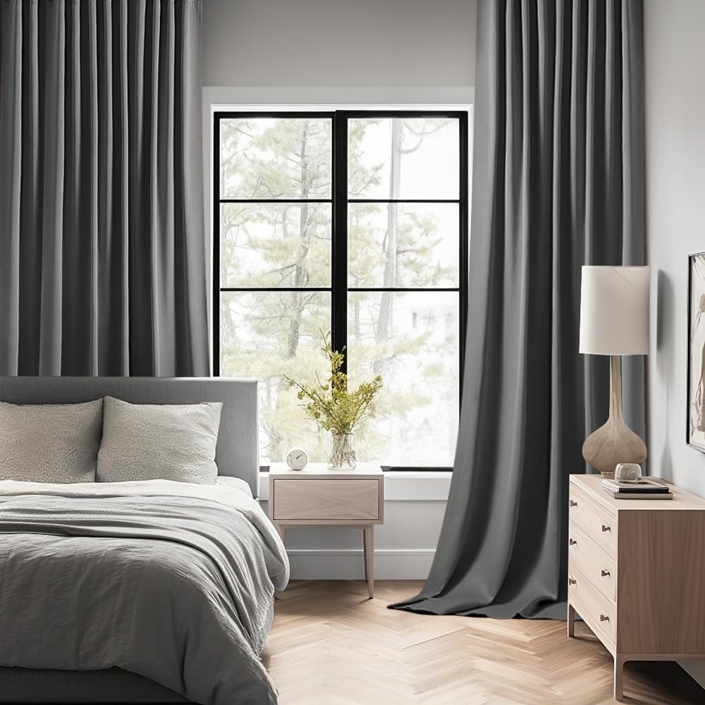 MIULEE Back Tab Grey Blackout Curtains 96 Inch Long 2 Panels Set for Living Room Bedroom, Rod Pocket/Pinch Pleated Long Thermal Insulated Room Darkening Light Blocking Floor to Ceiling Curtains/Drapes