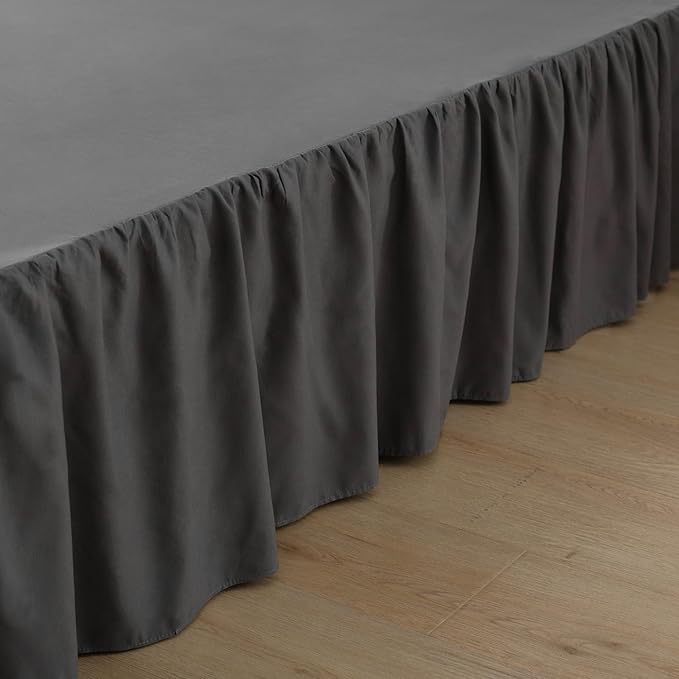 Bed Skirt Queen Size Ruffled Bed Skirt with Split Corners, 14 Inch Drop Dust Ruffle Bed Skirt with Platform, Dark Grey, 14''Queen