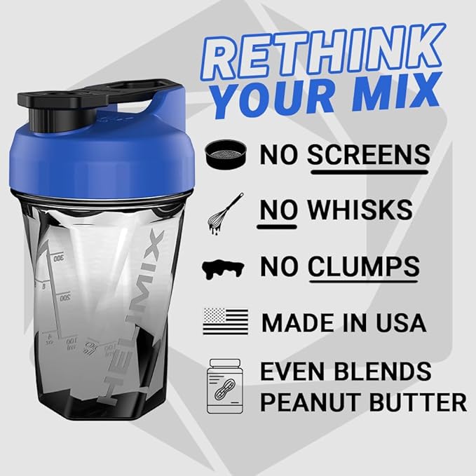 HELIMIX 1.5 Vortex Blender Shaker Bottle Holds Upto 20oz | No Blending Ball or Whisk | USA Made | Portable Pre Workout Whey Protein Drink Shaker Cup | Mixes Cocktails Smoothies Shakes | Top Rack Safe