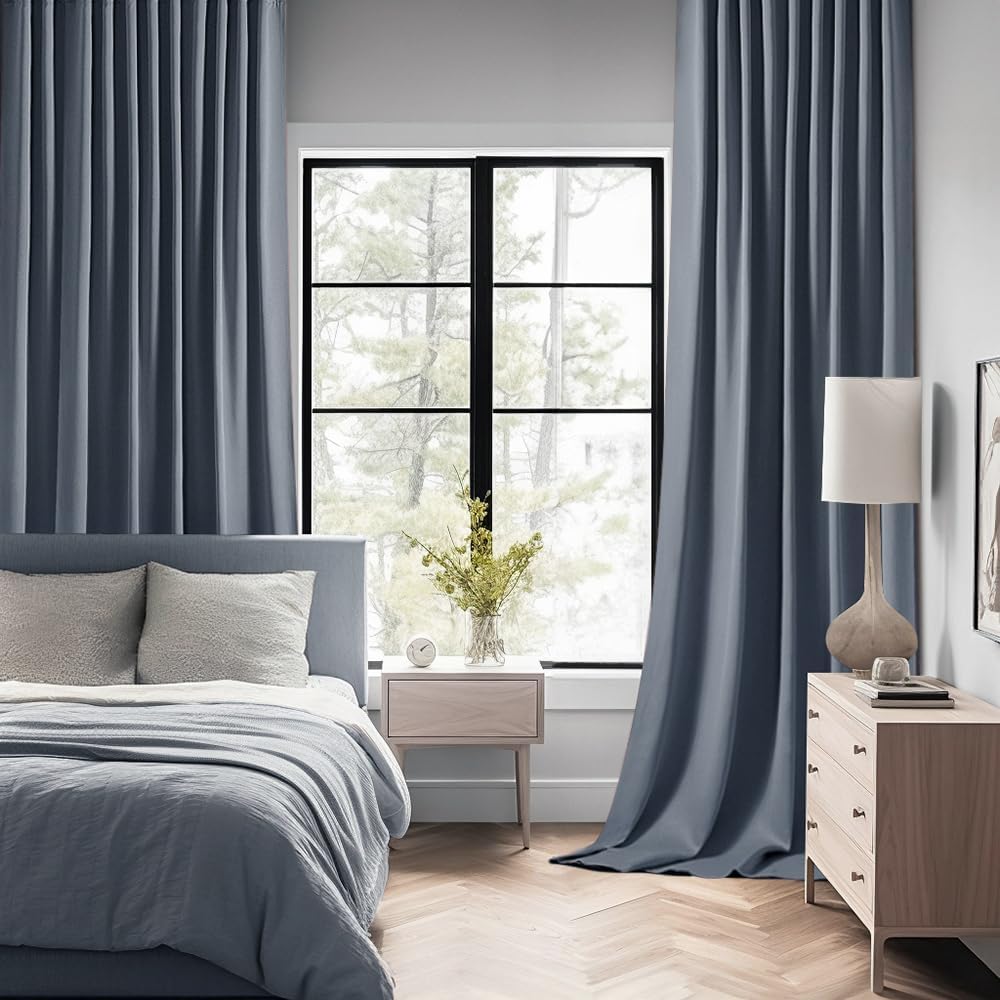 MIULEE Stone Blue Back Tab Blackout Curtains 72 Inch Length 2 Panels Set for Living Room Bedroom Privacy, Rod Pocket/Pinch Pleat Thermal Insulated Room Darkening Pleated Light Blocking Drapes