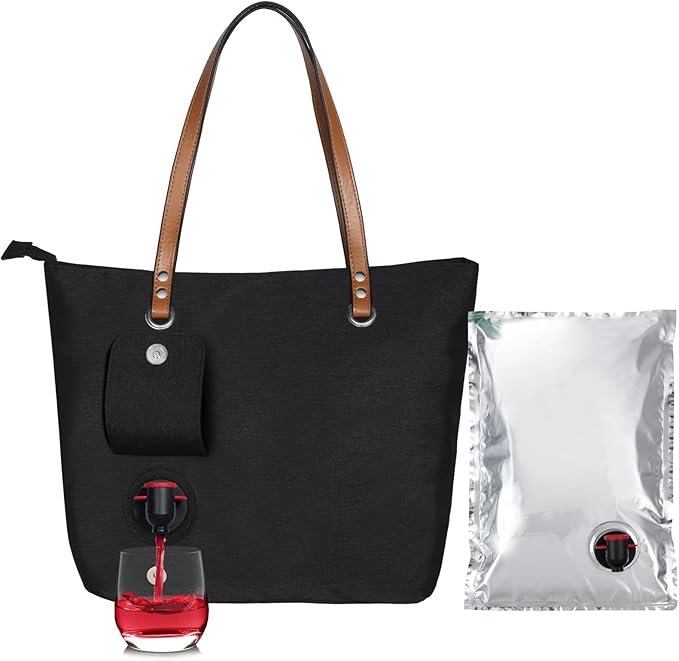 Wine Tote Bag, Beach Wine Cooler Bags for Travel Gift, Leakproof Insulated Purse Carrier with Hidden Spout Compartments, Holds 2 bottles of Wine for Picnic, BYOB Restaurant, Party, Dinner
