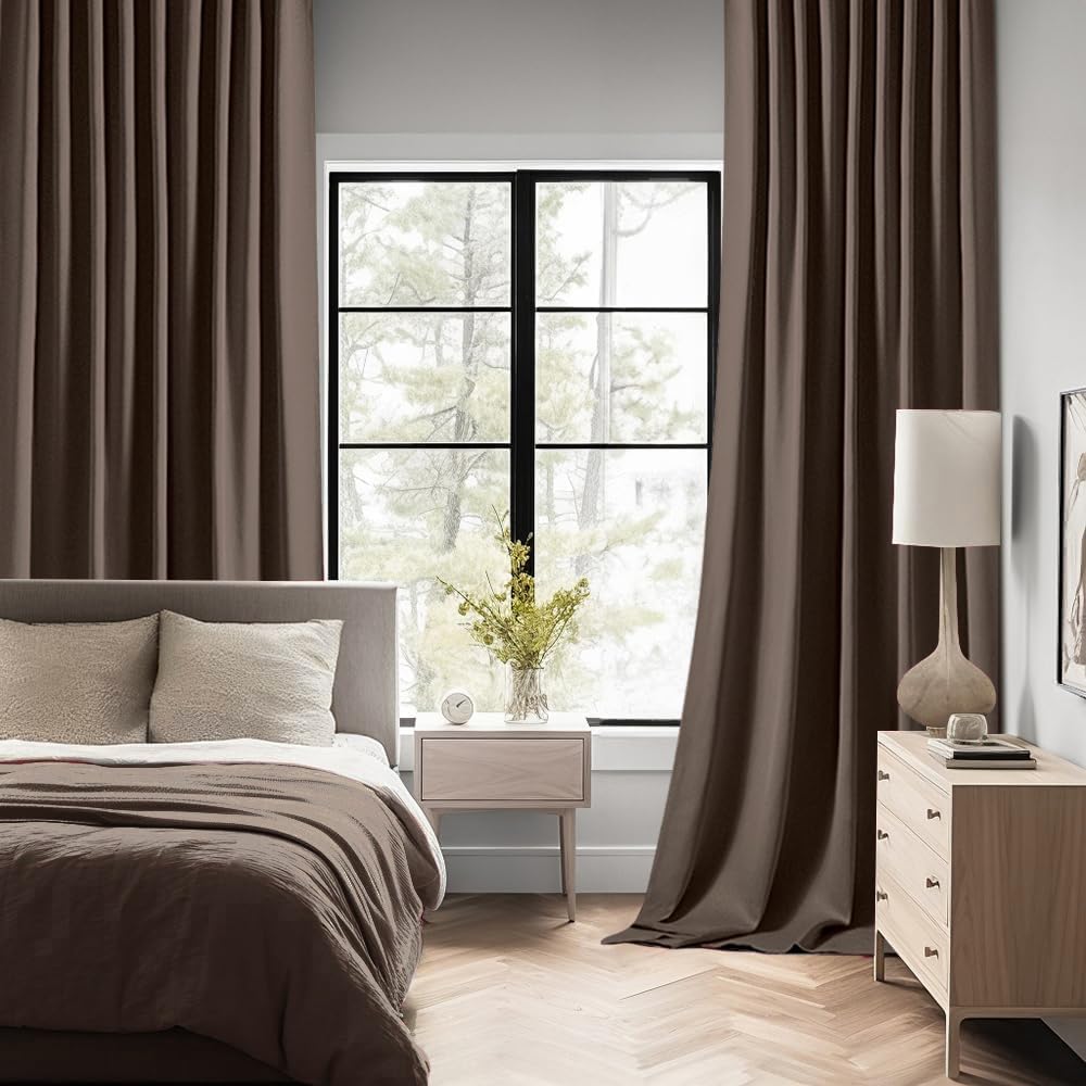 MIULEE Chocolate Brown Back Tab Blackout Curtains 72 Inches Long 2 Panels Set for Living Room Bedroom Privacy, Rod Pocket/Pinch Pleat Thermal Insulated Room Darkening Pleated Light Blocking Drapes