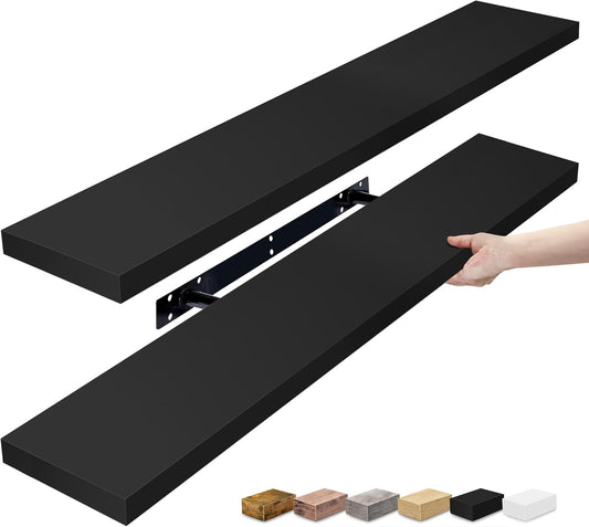 Sorbus Floating Shelves for Wall - 35 Inch Long Bathroom Shelves, Wall Decor for Bedroom, Kitchen, Living Room & Book Storage - Mounted Floating Shelf with Invisible Brackets (Black, 2 Pack)