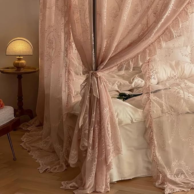 Elegant Lace Princess 4 Corner Post Mosquito Net Romantic for Girls Women Bed Curtain Canopy for Adult Wedding Bedroom Kids Rooms Decoration (Color-B, California King)