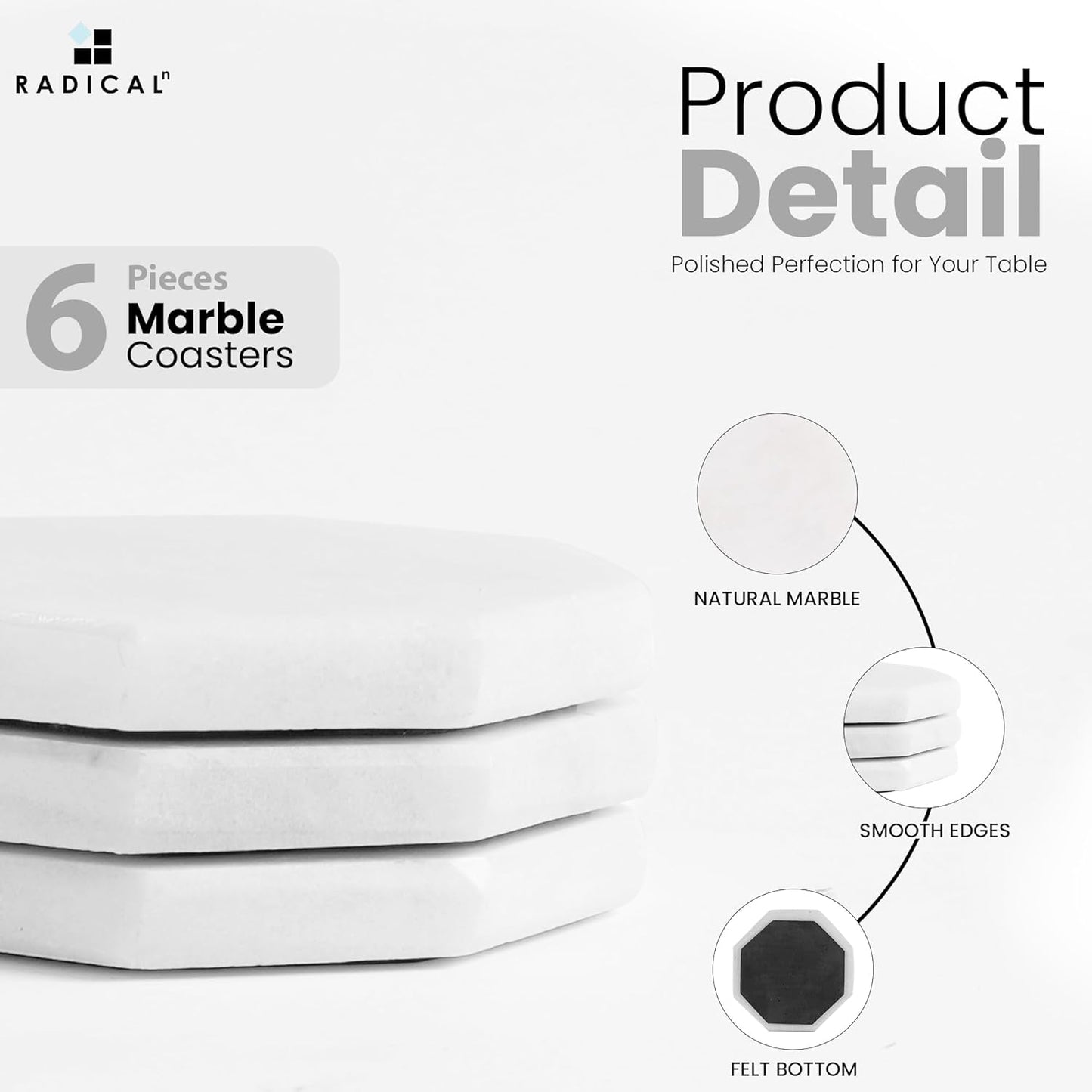 Radicaln Marble Coasters Star 3.5" Inches White Handmade Marble Drink Coasters for Home and Kitchen, Drink Coaster Set of 6, Ideal Coaster for Drink