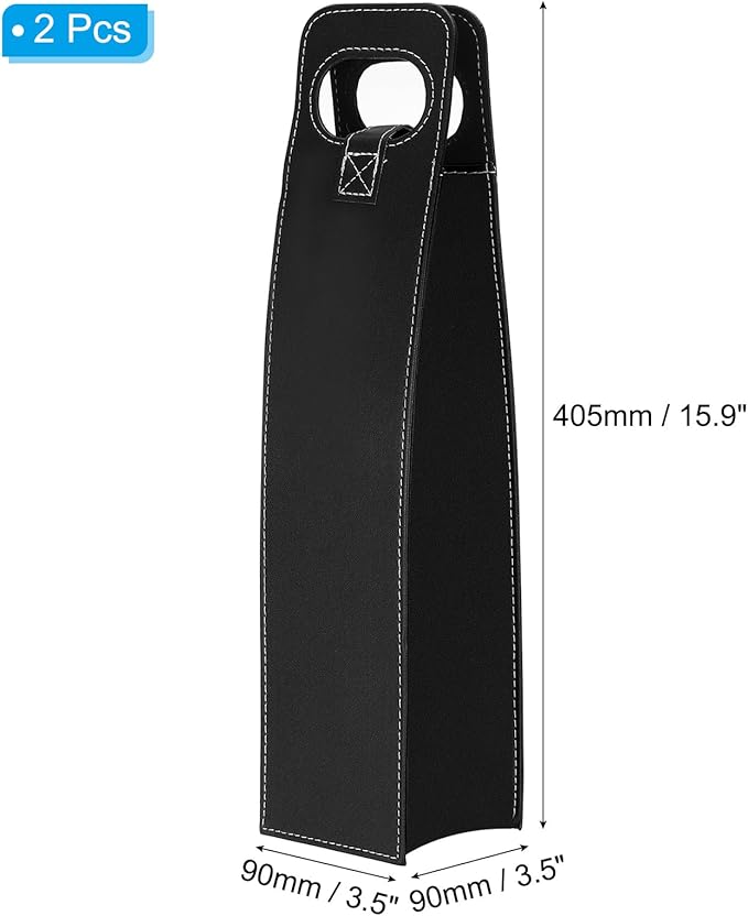 PATIKIL Wine Gift Bag, 2 Pack Wine Bag Reusable Leather Wine Tote Carrier for Wine Bottles Portable Champagne Gift Bags for Picnic Party Wedding, Black