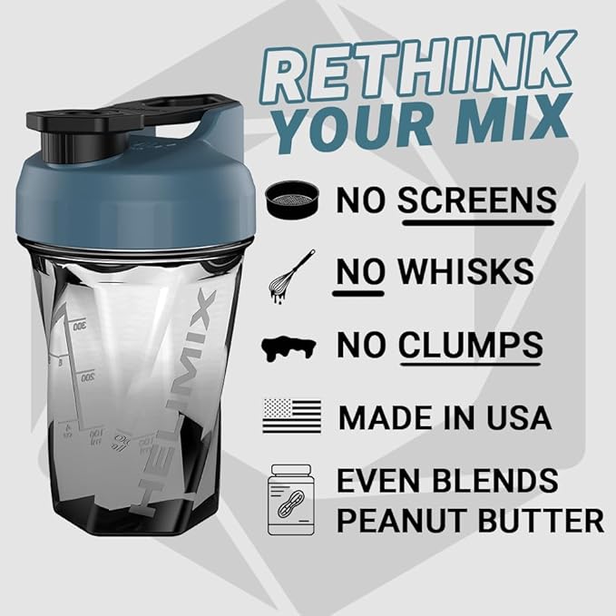 HELIMIX 1.5 Vortex Blender Shaker Bottle Holds Upto 20oz | No Blending Ball or Whisk | USA Made | Portable Pre Workout Whey Protein Drink Shaker Cup | Mixes Cocktails Smoothies Shakes | Top Rack Safe