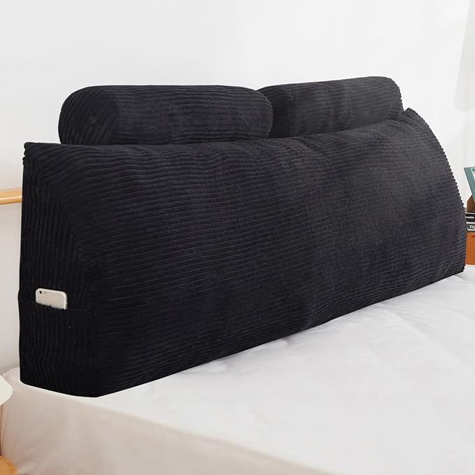 HIGOGOGO Wedge Headboard Pillow, Bed Rest Reading Pillow, Backrest Positioning Support Bolster Cushion with Removable Cover,Queen Size 60X20.4X8.4,Black