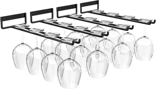 11.8 Inch Wine Glass Rack,Set of 4 Stemware Wine Glass Hanging Rack, Metal Wine Glass Holder Under Cabinet Organization and Storage for Kitchen Bar Decor