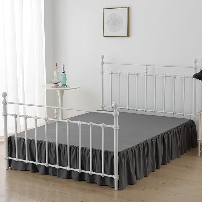 Bed Skirt Queen Size Ruffled Bed Skirt with Split Corners, 12 Inch Drop Dust Ruffle Bed Skirt with Platform, Dark Grey, 12" Queen