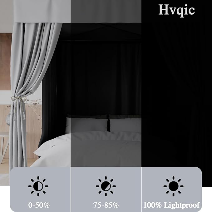 Hvqic Grey Canopy Bed Curtains - 4 Corner Post Bed Curtains Full Bed Curtains Lightproof Drapes Bed Canopy for Adults & Girls Bedroom Decoration(Full,Grey)
